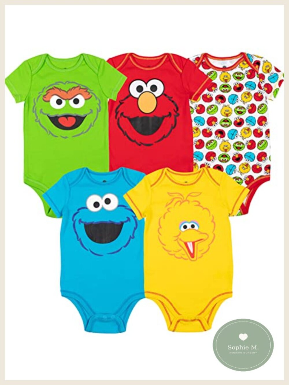 Sesame Street 5 Pack Short Sleeve Bodysuits Infant Boys 0-24 Months